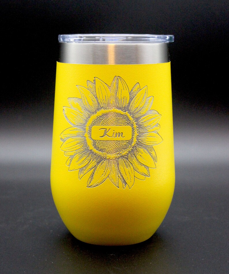 Sunflower Wine Tumbler Custom Engraved Wine Tumbler Etsy