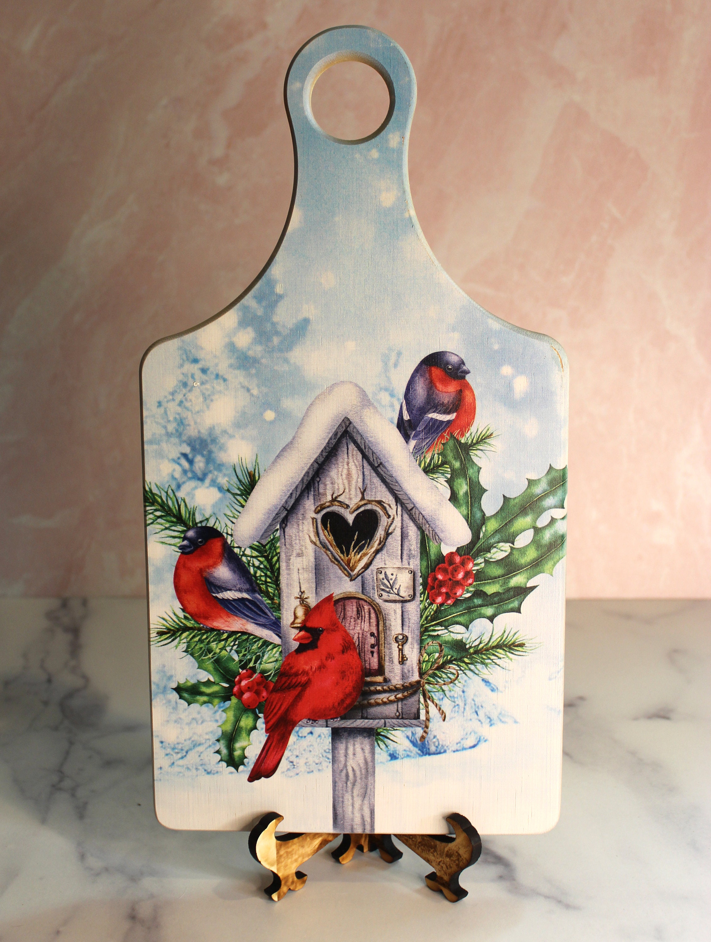 Full Color Winter Cardinal Kitchen Decor Personalized Bamboo Etsy