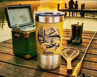 Personalized Fishing Gift for Dad, Custom Name Fishing Tumbler, Rustic Fisherman Cup, Gift for Dad Who Loves Fishing
