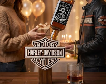 Distributeur de whisky Harley Davidson, cadeau fête des pères, fontaine à whisky avec logo Harley Davidson personnalisé, cadeau motard personnalisé, déco bar moto