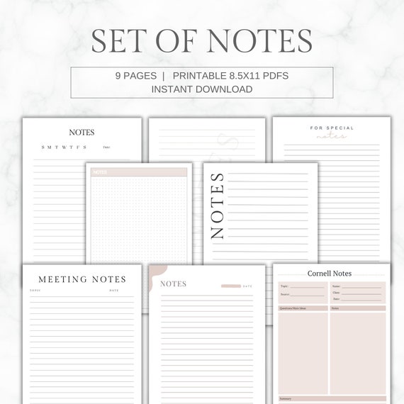 DIGITAL PRODUCT | Note Paper | Lined Paper PDF | Cornell Notes Paper Printable | Dotted Paper | College Ruled Paper | 8.5x11