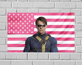 Tapiz de pared con la bandera de Cíclope de X-Men de EE. UU., decoración de habitación de mutantes de Marvel, arte de pared de cómic para dormitorio, pancarta para residencia estudiantil.