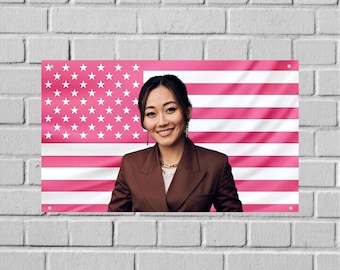 Tapiz de pared con la bandera de EE. UU. de Karen Fukuhara, decoración para la habitación de la actriz, arte de pared para dormitorio con TV, decoración estética para dormitorio universitario.