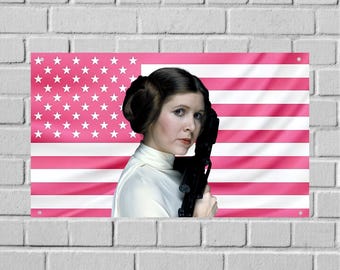 Tapiz de pared con la bandera de la Princesa Leia de Star Wars (EE. UU.), decoración de habitación de ciencia ficción, arte de pared para dormitorio, pancarta estética para dormitorio universitario.