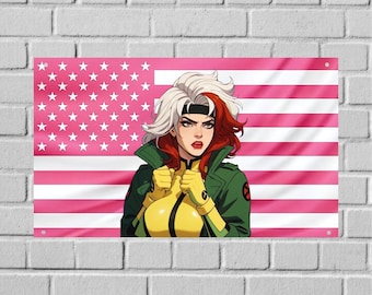 Bandera de tapiz de pared de Rogue X-Men de EE. UU., decoración de habitación de mutantes de Marvel, arte de pared de cómic para dormitorio, pancarta para dormitorio universitario