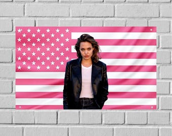 Bandera de Angelina Jolie de EE. UU. – Bandera de pared de la actriz, decoración de habitación de Hollywood, pancarta para dormitorio