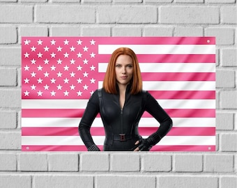 Black Widow US Wall Tapestry Flag, Marvel Wall Art, Natasha Romanoff Bedroom Decor, Superhero Fan Banner