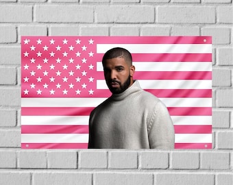 Tapiz rosa con la bandera de EE. UU. de Drake Honestly Nevermind, arte de pared para dormitorio de álbum de rap, pancarta para dormitorio universitario