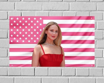 Tapiz de pared con la bandera de Estados Unidos de Jennifer Lawrence, decoración para la habitación de la actriz, arte de pared estético para dormitorio, decoración de pancarta para dormitorio de celebridades