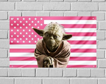 Tapiz de pared con la bandera de Yoda de EE. UU., decoración de habitación de Star Wars, arte de pared Jedi para dormitorio, pancarta estética para dormitorio universitario