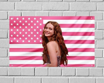 Gobelin ścienny Sadie Sink US – flaga aktorki, baner dekoracyjny do pokoju telewizyjnego