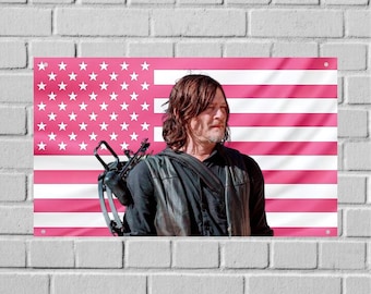 Daryl Dixon US Wall Tapestry Flag, Walking Dead Room Decor, Aesthetic Bedroom Wall Art, TV Show Dorm Banner