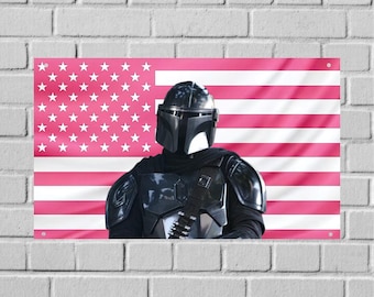 Bandera de tapiz de pared de Mandalorian de EE. UU., decoración de habitación de Star Wars, arte de pared de dormitorio de ciencia ficción, pancarta estética para dormitorio universitario