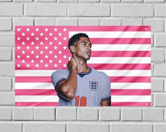 Jude Bellingham US Wall Tapestry Flag, Real Madrid Football Wall Art, Soccer Bedroom Decor, Sports Fan Banner