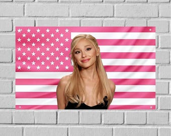 Tapiz de pared de Ariana Grande con la bandera de Estados Unidos – Cantante pop, decoración para dormitorio