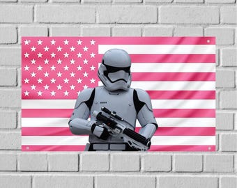 Tapiz de pared con la bandera de Stormtrooper de EE. UU., decoración de habitación de Star Wars, arte de pared de ciencia ficción para dormitorio, pancarta estética para dormitorio universitario