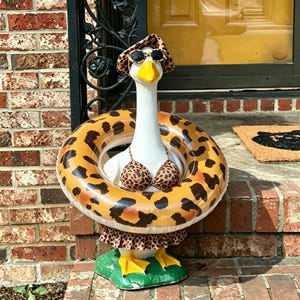 Leopard Pool Float Porch Goose Outfit | Funny Summer Garden Decor,Inflatable Ring Costume for Garden Goose Statue, Outdoor Yard Display Gift