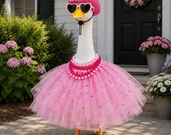 Pink Cowgirl Goose Outfit, Western Porch Goose Costume with Tutu Skirt and Hat, Cute Lawn Goose Decor