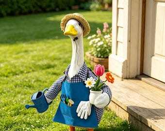 Gardener Porch Goose Outfit for 23" Lawn Goose Statue, Spring Easter Goose Clothes, Farmhouse Decor, Funny Housewarming Gift for Gardeners