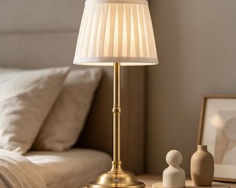 Lámpara de mesa de tela hecha a mano, lámpara de mesita de noche regulable, lámpara con pantalla de tela de luz suave, lámpara decorativa acogedora para el hogar y el estudio. ¡Más vendida!