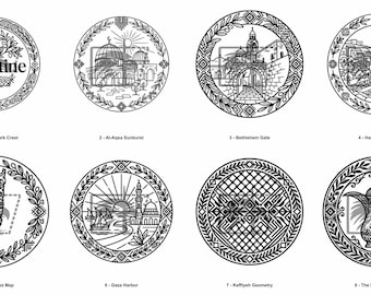 8 Palestinian City Coaster SVG / PNG Bundle | Laser Engraving Files | Tatreez Pattern Coasters