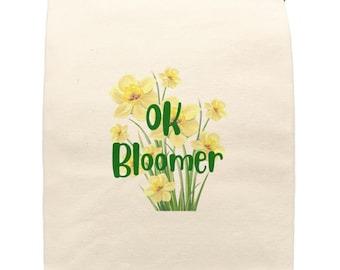 Bolsa de lona para el almuerzo - OK Bloomer - Narcisos - Frase divertida - Regalo útil - Bolsa para aperitivos