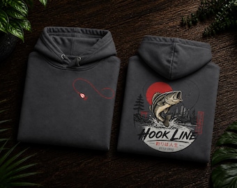 Hook Line Fishing Bass Illustration Hoodie | Outdoor Angler Graphic