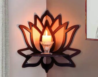 Estante esquinero de pared con diseño de loto en madera, pequeño organizador de pared, expositor de aromaterapia, soporte para aceites esenciales, decoración para baño y dormitorio.