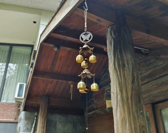 Mosiężny dzwonek wietrzny, wiszący, dekoracja patio, metalowy podwójny dzwonek, wiszący na ścianę werandy, prezent do domu
