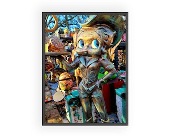 Póster de juguete de Betty Boop con marco de madera / Decoración retro de colección