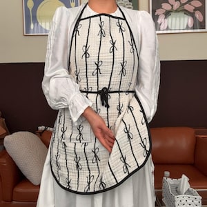 Quick-Dry 4-Layer Gauze Reversible Apron_Black Ribbon_Made in Korea