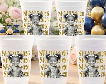 Personalized Senior Vintage Photo Frosted Cups, Photo Senior Night Cup, Grad Party Favor Cup, Graduation Drinkware Face Cup