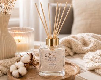 Diffuseur de parfum Fleur de Coton 180 ml | Reed diffuser maison | Parfum d’ambiance linge propre | Décoration cocooning | Cadeau maison