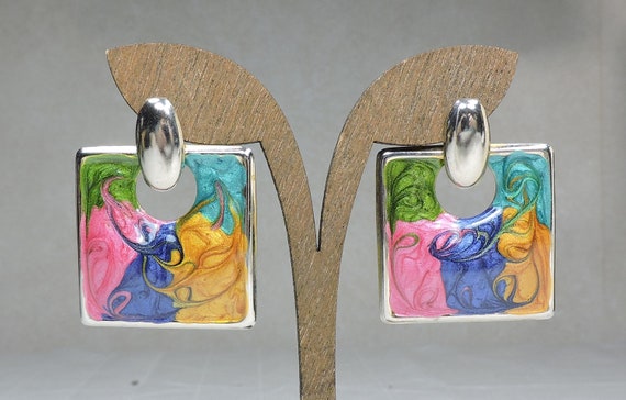 Enamel Swirl Pierced Earrings - image 2