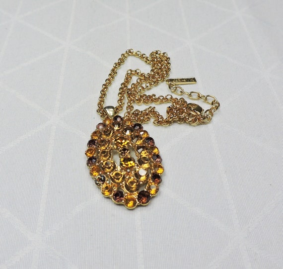 Amber Rhinestone Pendant Necklace signed Napier - image 6