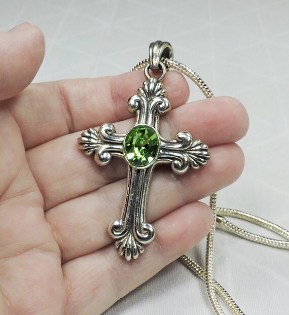 Sterling Silver Rhinestone Cross signed BARSE