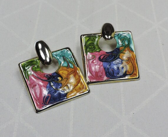 Enamel Swirl Pierced Earrings - image 3