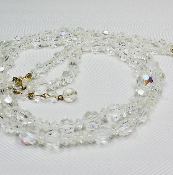 Vintage Crystal Necklace, Double Strand, Signed L… - image 4