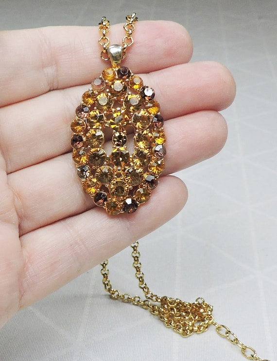 Amber Rhinestone Pendant Necklace signed Napier - image 4