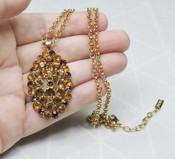 Amber Rhinestone Pendant Necklace signed Napier - image 1