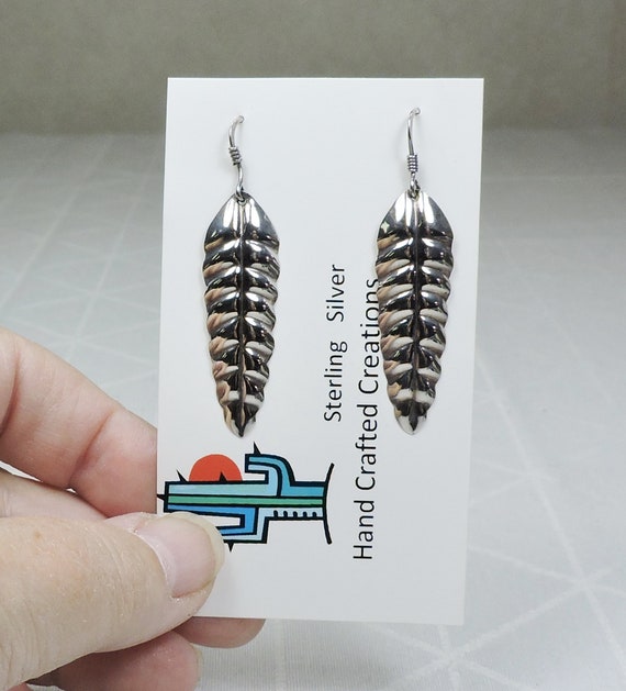 Vintage Sterling Silver Feather or Leaf Earrings - image 1