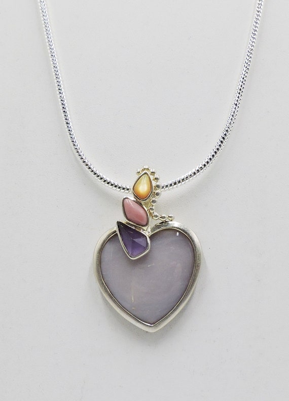 Lavender Agate Heart Pendant, Sterling Silver