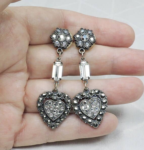 Vintage Rhinestone Heart Pierced Earrings