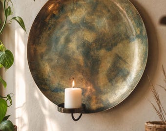 Wall Mount Brass Leaf Candle Holder Aged Bronze Moroccan Wall Sconce Handmade