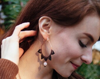 Lotus Earings - Rose Quartz Earrings - Macrame Earrings - Custom - Brown Earrings Woman - Rose Gift women - Gemstone - Sister Boho gift