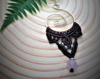 Rose Quartz Macrame Necklace - Statement Necklace - collier macrame - Elven Necklace - Rose Quartz Cosplay - Gifts for Women - Tribal Fusion