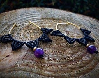 Lotus Macrame - Folklore Chic - Amethyst Earrings - Custom Hoop Earrings - Gift for Bestfriend - Gemstone - Purple Earings women - Boho
