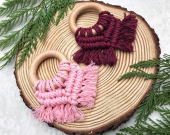 Two Macrame Teething Rings - Baby Shower Gift - Baby Registry - Baby Nursery - New Baby Gift - Eco Friendly - New Mom Gift - Boho - Organic