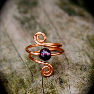 Custom Crystal Ring - Wire Wrapped Ring - Amethyst Ring - Bridesmaid Ring - Elven Ring - February Birthstone - Adjustable Ring - Gemstone