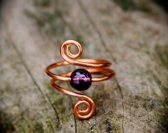 Custom Crystal Ring - Wire Wrapped Ring - Amethyst Ring - Bridesmaid Ring - Elven Ring - February Birthstone - Adjustable Ring - Gemstone